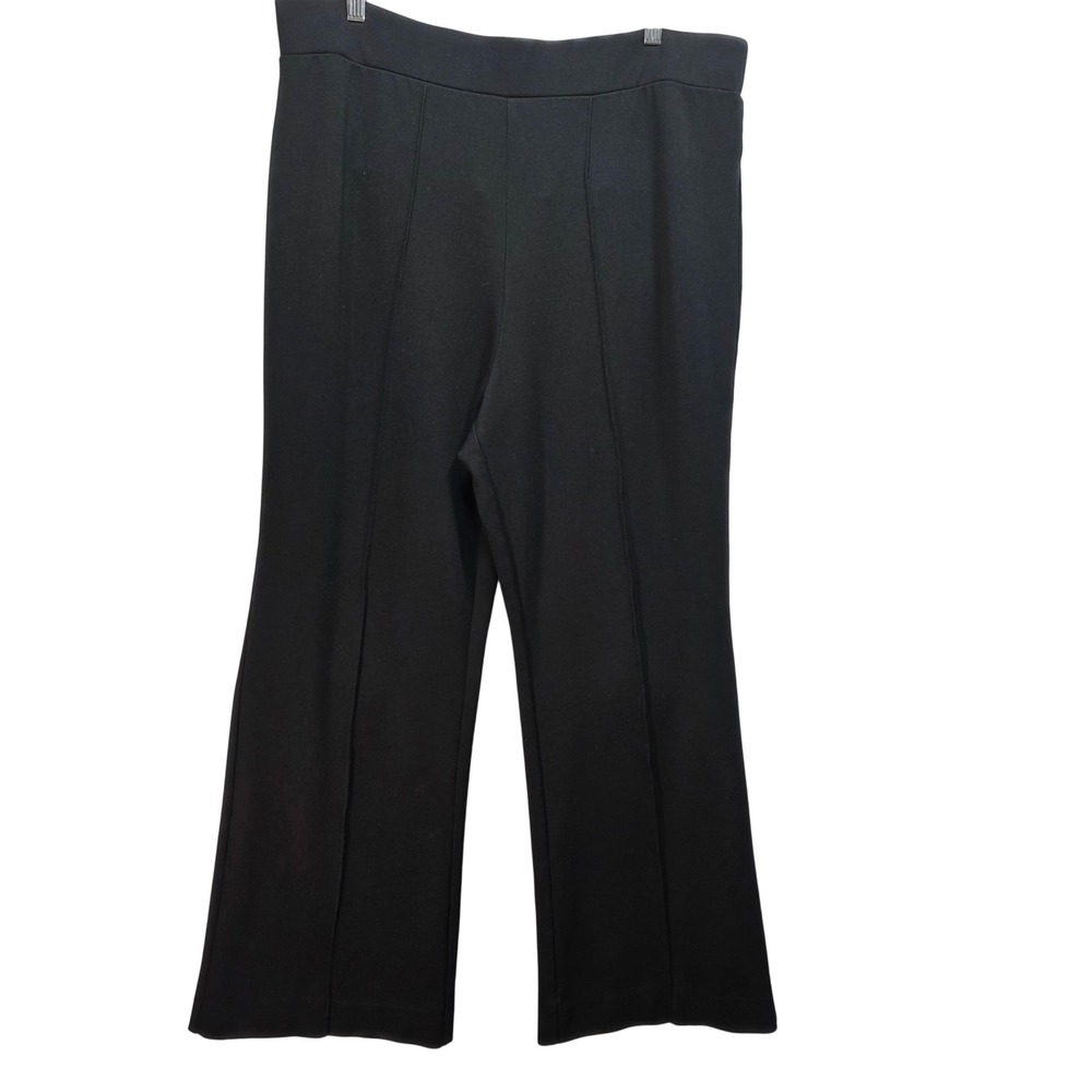 Susan Graver Pintuck Trousers Womens 1X Wide Leg Black Elastic Waist Office